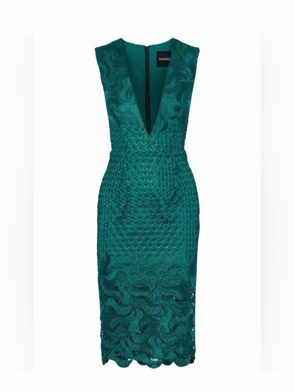 NICHOLAS Emerald Lace V-Neck Midi Dress - Picture 3 of 7